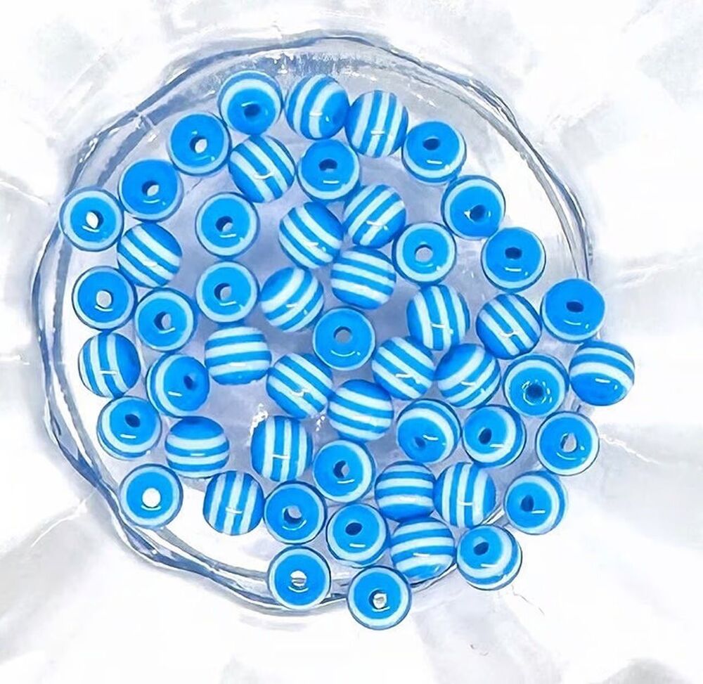 50pcs Beads for Jewelry #21304  Blue Acrylic Striped Beads - 7 sets left